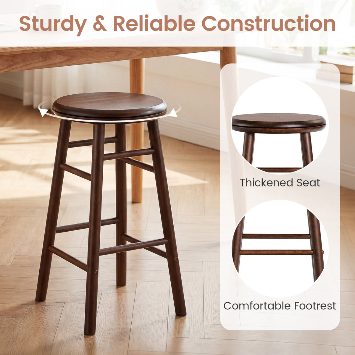 24" Swivel Bar Stools Set of 2 with Footrests