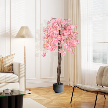 5.5 FT Tall Artificial Cherry Blossom Tree with Pink/White Flowers 1 Pack