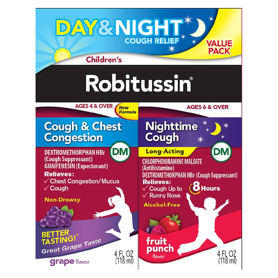 Robitussin Childrens  Day & Night Cough Relief Liqudi 4+4 Oz Value Pack