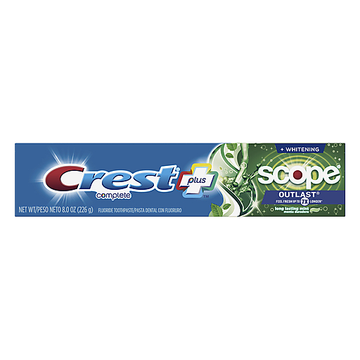 Crest Complete Plus Scope Toothpaste, Fluoride, Whitening, Outlast, Long Lasting Mint