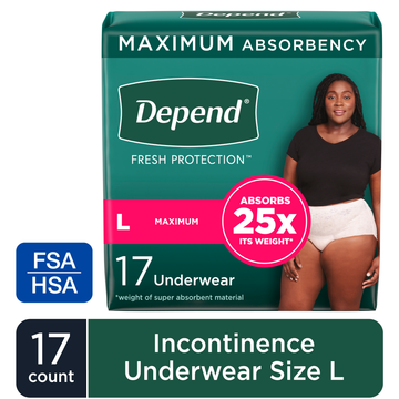 Depend Fresh Protection Incontinence Underwear for Women, Large, 17 Count