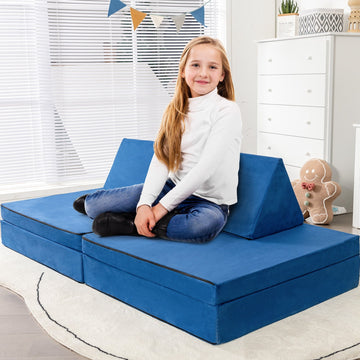 4 Pieces Convertible Kids Couch Set with 2 Folding Mats-Yellow