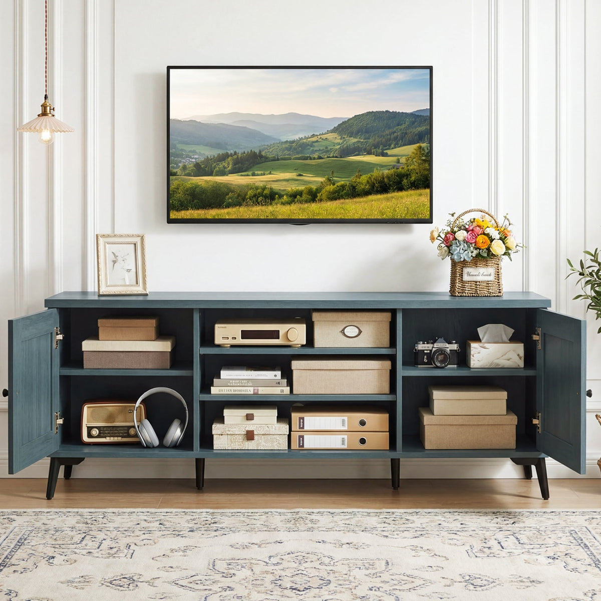 2-Door TV Stand for TVs up to 65 Inch Mid Century Modern Entertainment Center