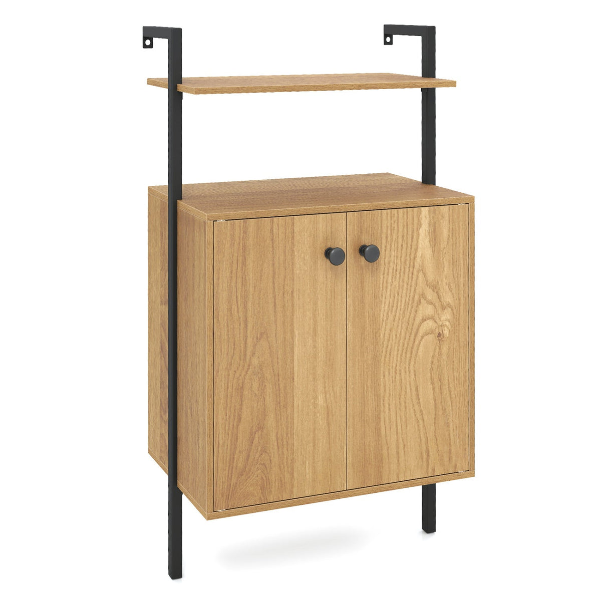 2-Door Wall Mount Bookshelf with Storage Cabinet