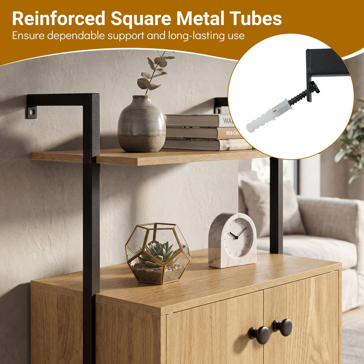 2-Door Wall Mount Bookshelf with Storage Cabinet