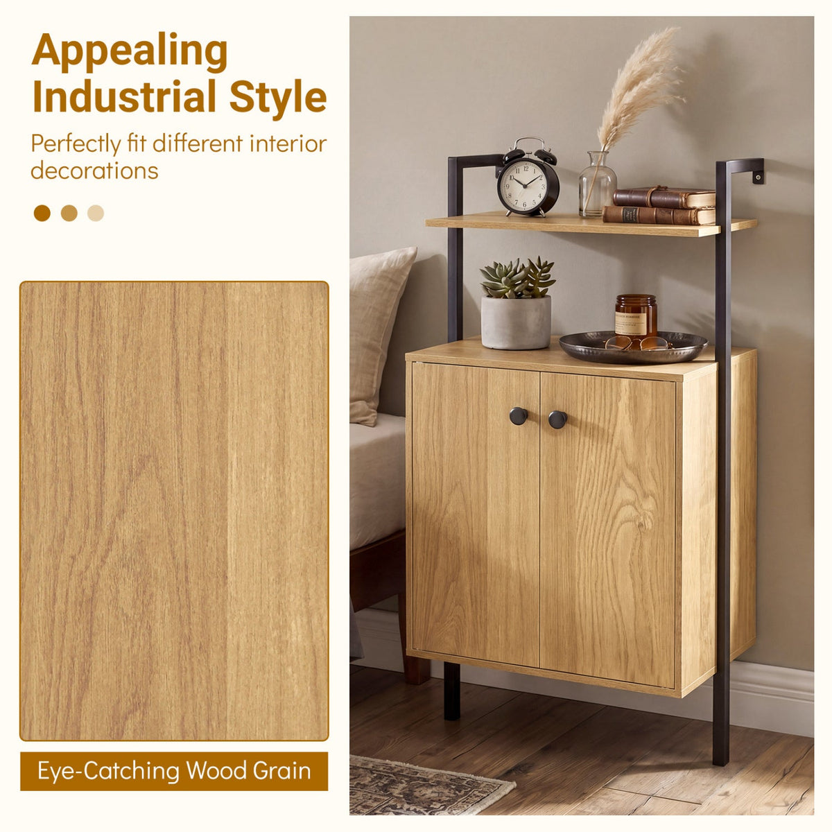 2-Door Wall Mount Bookshelf with Storage Cabinet