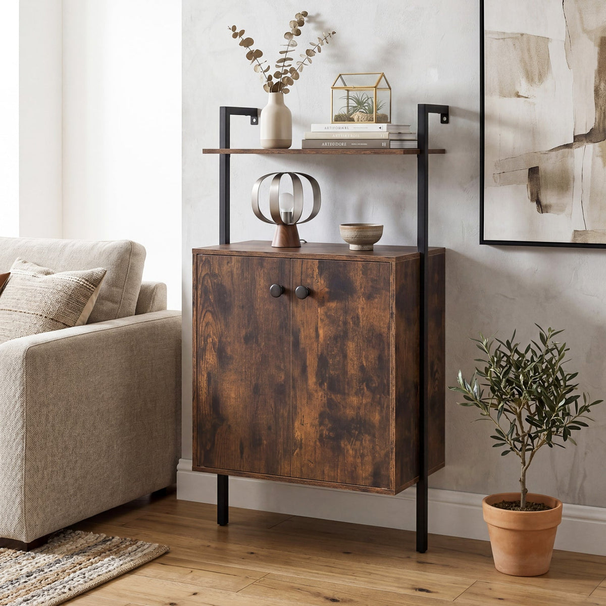2-Door Wall Mount Bookshelf with Storage Cabinet