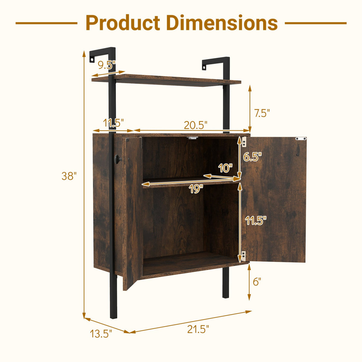 2-Door Wall Mount Bookshelf with Storage Cabinet