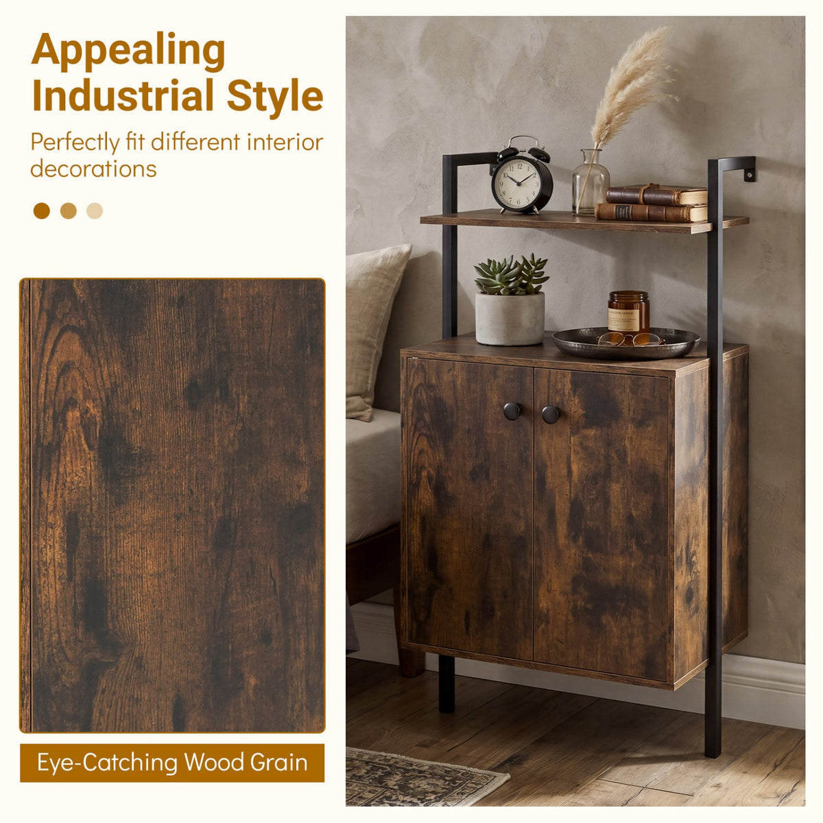 2-Door Wall Mount Bookshelf with Storage Cabinet