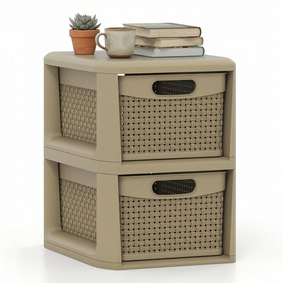 2-Drawer Storage Organizer with Wicker Patterns
