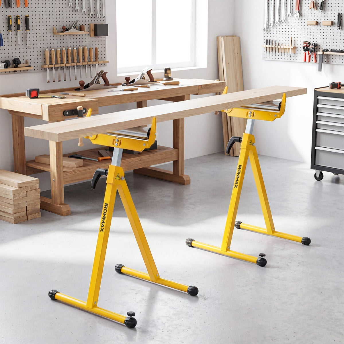 2-Pack Folding Roller Stands Portable Outfeed Supports with Adjustable Height