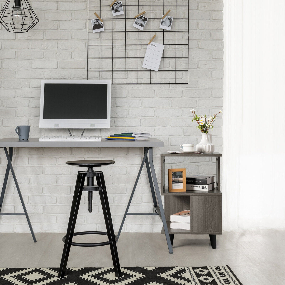 2 Pieces Wooden Modern Nightstand Set with Legs for Living Room