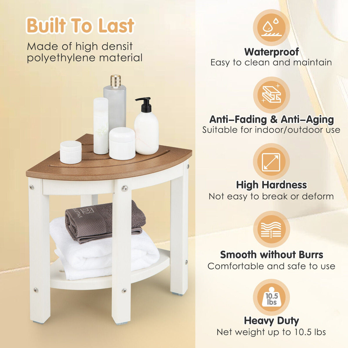 Heavy Duty Corner Shower Bench Stool with Storage Shelf for Shaving Legs