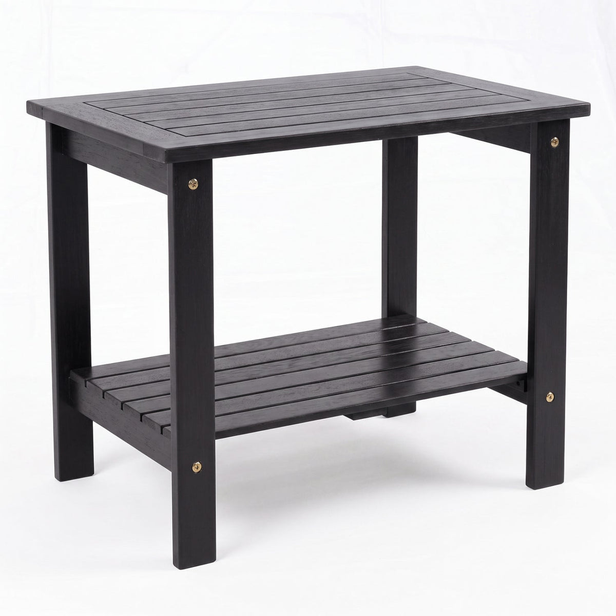 2-Tier Eucalyptus Wood Patio End Table with Storage Shelf