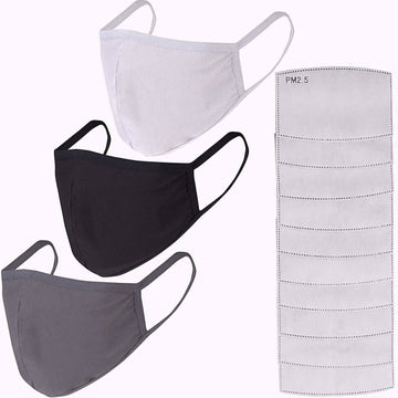 3-Pack: Cotton Reusable Face Masks with 10 Filters