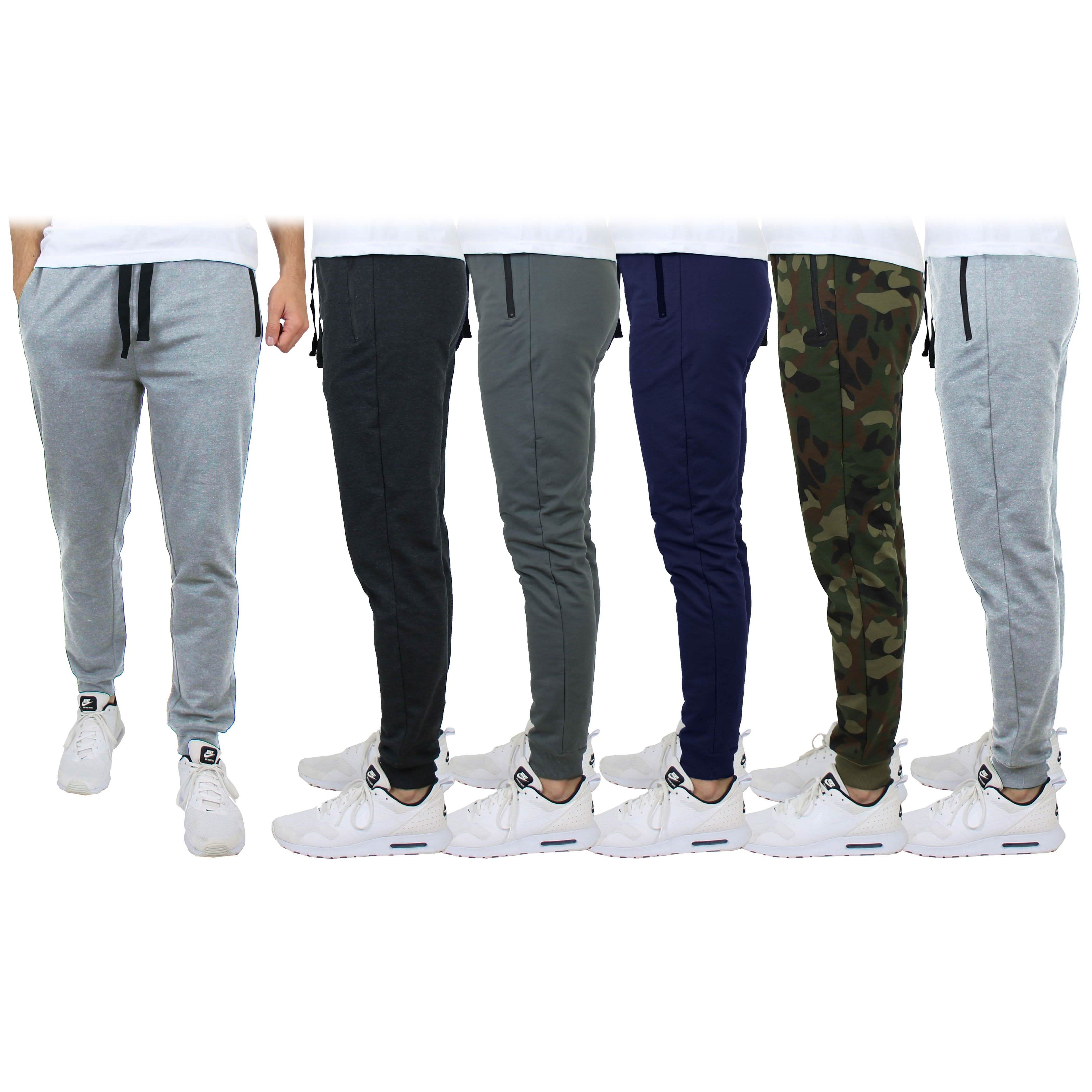 3-Pack: Men's Slim Fitting French Terry Jogger Lounge Pants with Zipper Pockets