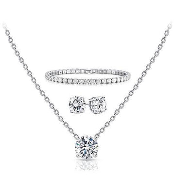 3-Pack: Round Cut Pendant With Round Cut Bracelet And Studs Set