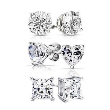 3-Pair Set: 4.00 Cttw Sterling Silver Swarovski Elements Crystal Studs