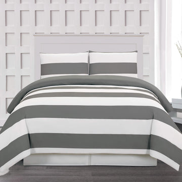 3-Piece: Cabana Stripe Reversible Hypoallergenic Duvet Set