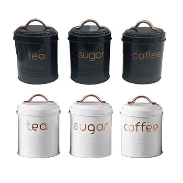 3-Piece: Metal and Copper Coffee Tea Sugar Canister Set