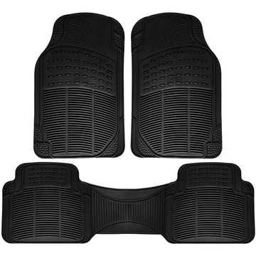 3-Piece: OxGord Car Floor Mats Ridged Rubber Full Set Universal Fit