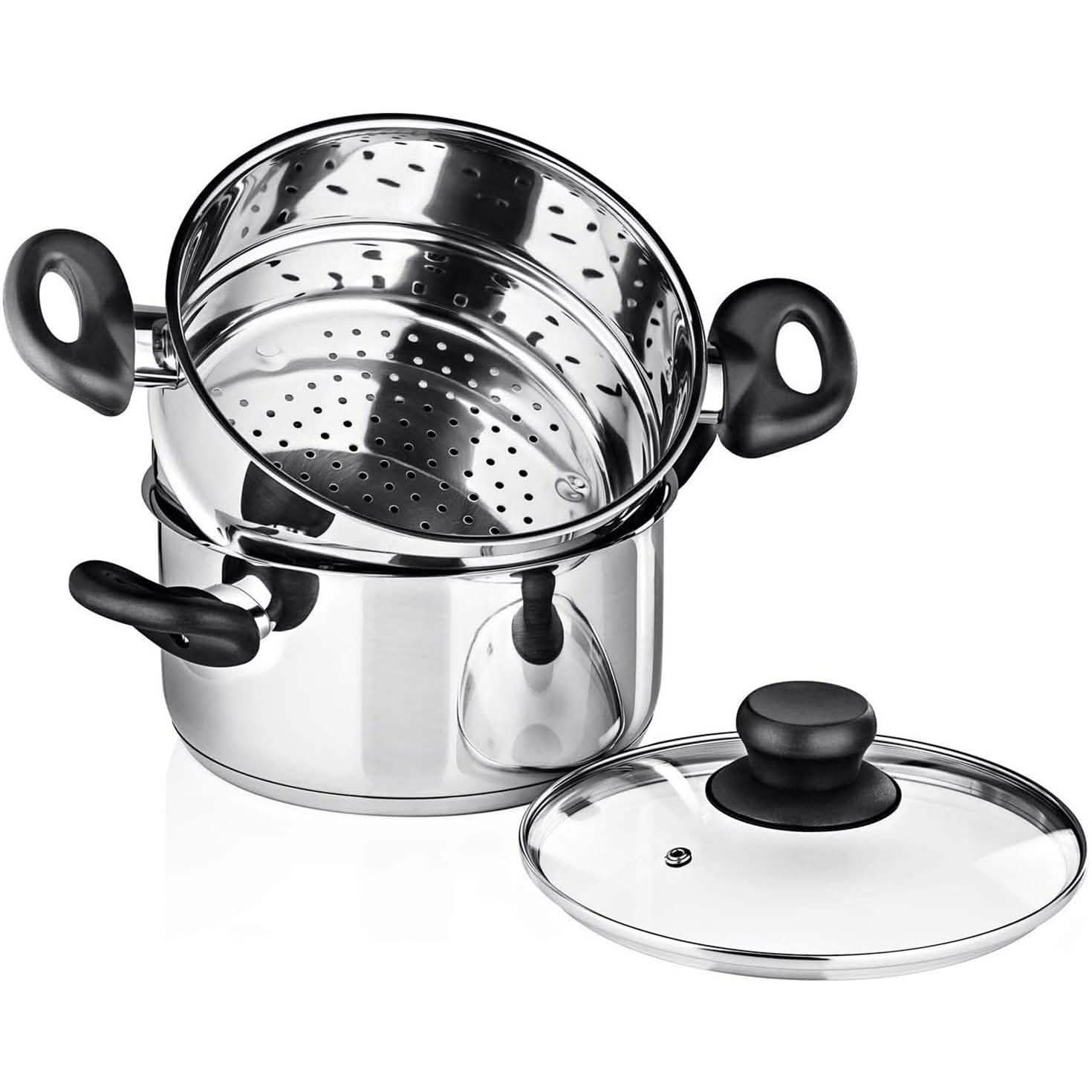 3-Piece Set: Chef's Star Stainless Steel Cookware 2 Quart Steamer Basket Set