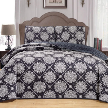 3-Piece Set: Medallion Reversible Oversized Bedspread Coverlet Quilt Bed Cover