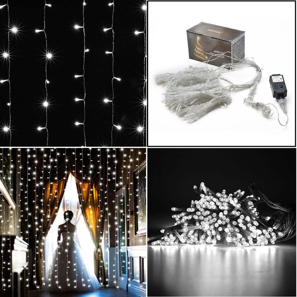 300 LED Curtain Light Safety Voltage Operated - 8 Lighting Modes