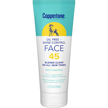 Coppertone INPROGRESS... Sunscreen Lotion, Oil Free + Shine Control, Face, SPF 45, 2.5 Fl Oz (74 Ml)