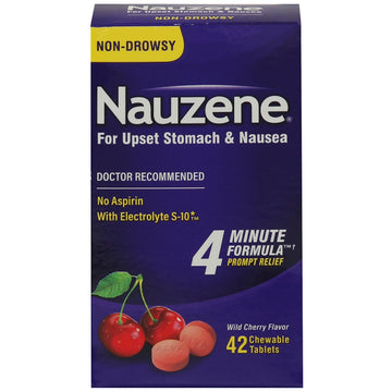 Nauzene Wild Cherry Flavor Non-Drowsy For Upset Stomach & Nausea Chewable Tablets