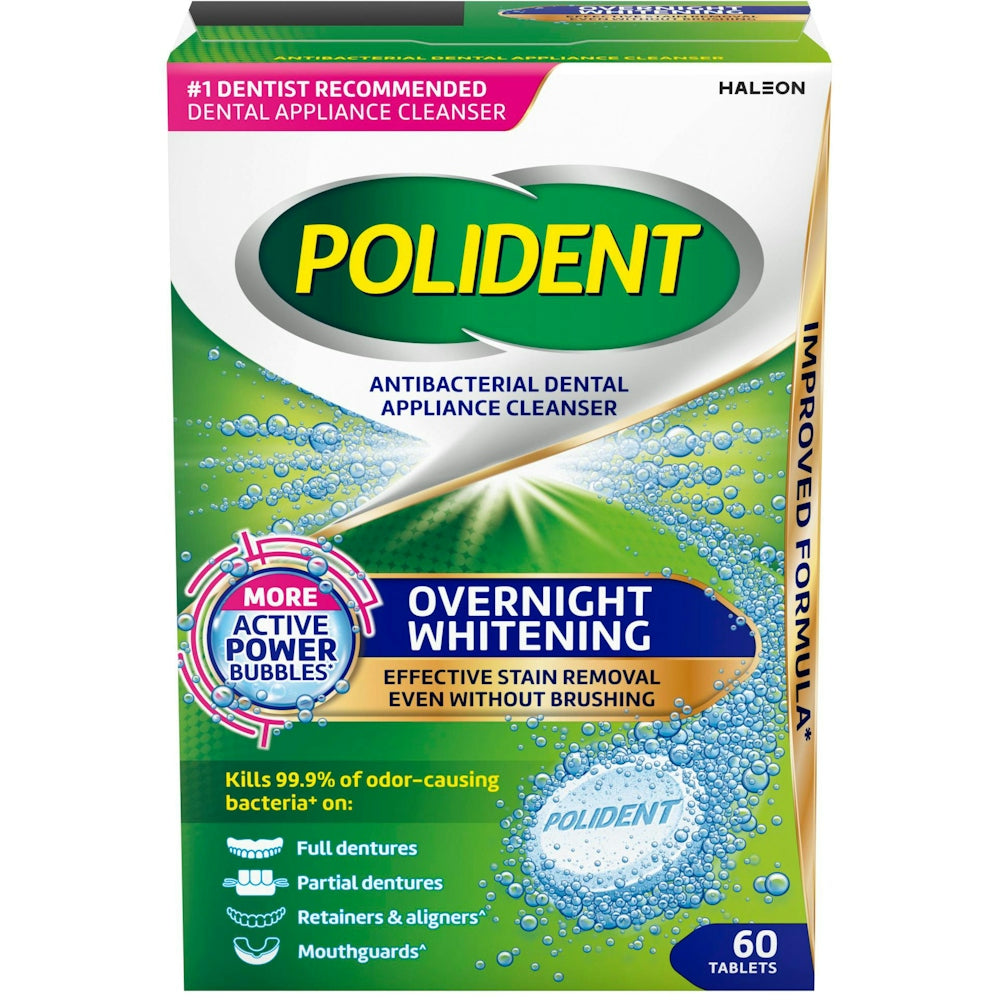 Polident  Antibacterial Dental Appliance Cleanser Overnight  Tablets 60Ct