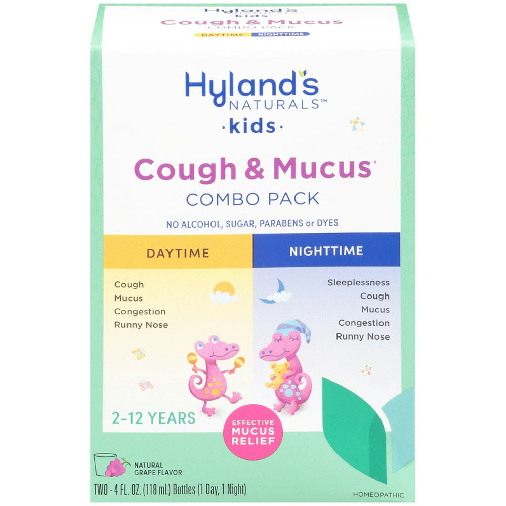 Hyland's Naturals Kids 4 Kids Cold & Mucus Day & Night Value Pack, Grape Flavor, 8 fl oz
