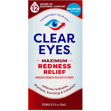 Clear Eyes Maximum Redness Relief Lubricant/Redness Reliever Eye Drops, 0.5 Fl Oz