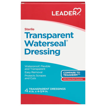 Leader™ Transparent Waterseal Dressing - 4" x 4.75" - 8 Count (Waterproof Wound Care)
