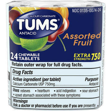 Tums Extra Strength Heartburn Relief Chewable Antacid Tablets, Fruit, 8 Count