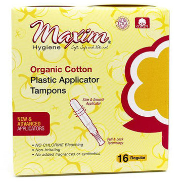 Maxim Hygiene Products Organic Cotton Plastic Applicator Tampons, Regular