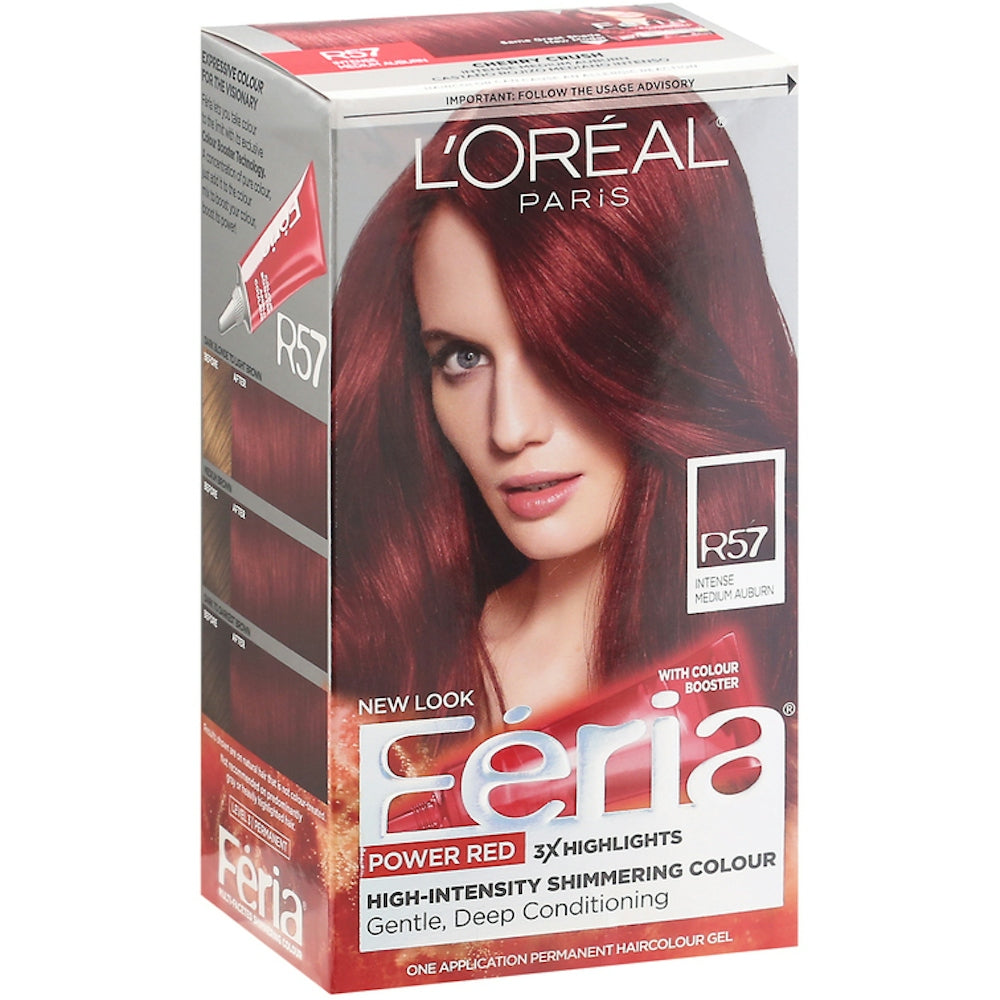 L'Oreal Paris Feria Power Reds Permanent Hair Color, R57 Intense Medium Auburn
