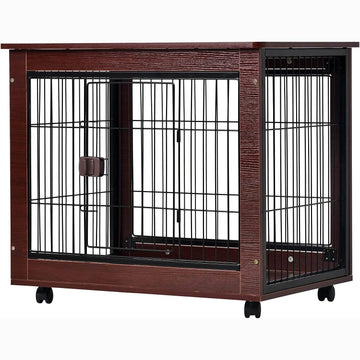31-Inch Furniture Style Pet Dog Crate Cage with Wooden Structure