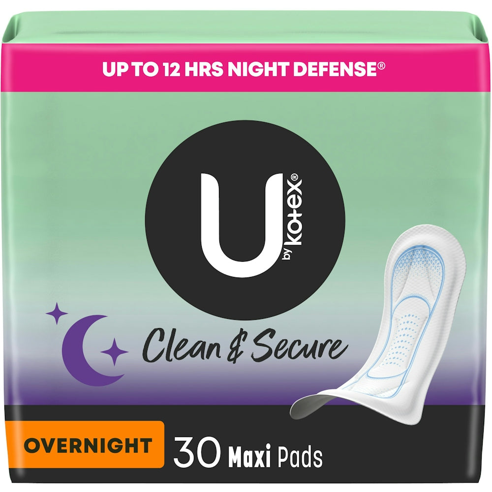 U by Kotex Clean & Secure Ultra Thin Pads, Overnight with Wings, 30 Count