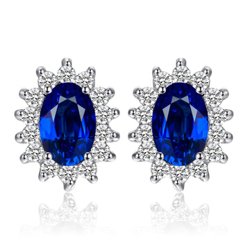 JewelryPalace Princess Diana Kate Middleton Class Gemstone Birthstone Cleated Sapphire Simulated Emerald Stud Earrings for Women 14k Gold Plated 925 Sterling Silver Earrings for Women Earings Set