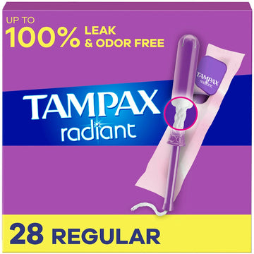 Tampax Radiant Tampons With Leak Guard Braid, Regular Absorbency, Unscented