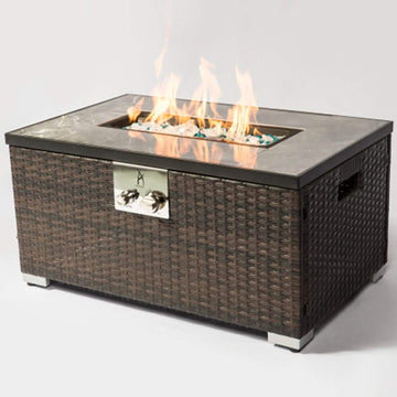 32" Outdoor Rattan Propane Gas Fire Table with Tile Tabletop