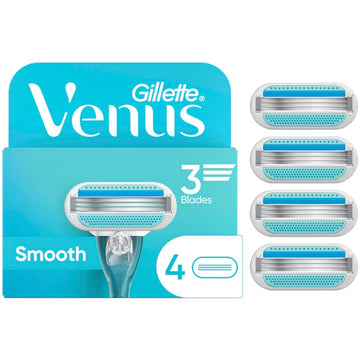 Gillette Venus Smooth Women's Razor Blade Refills, 3 Blades, 4 Count