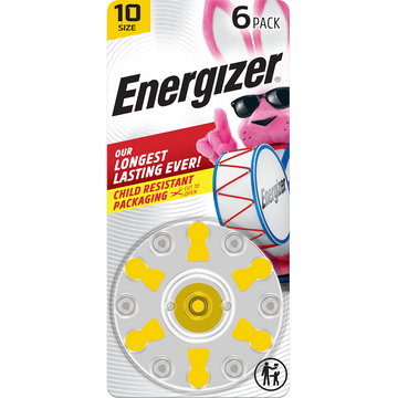 Energizer Hearing Aid Batteries, Size 10, Yellow Tab, 6-Pk
