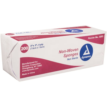 Dynarex Gauze Non- Woven Sponges Non-Sterile, 3 In X 3 In, 4 Ply