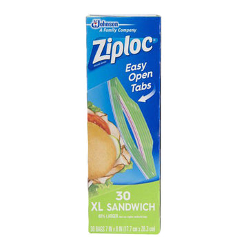 Ziploc Sandwich Bags XL, 12 Boxes of 30 Count (360 Total Bags)