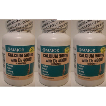 Major® Calcium 500 mg + Vitamin D3 400 IU – Lemon Flavor (3-Pack, 180 Count Total)