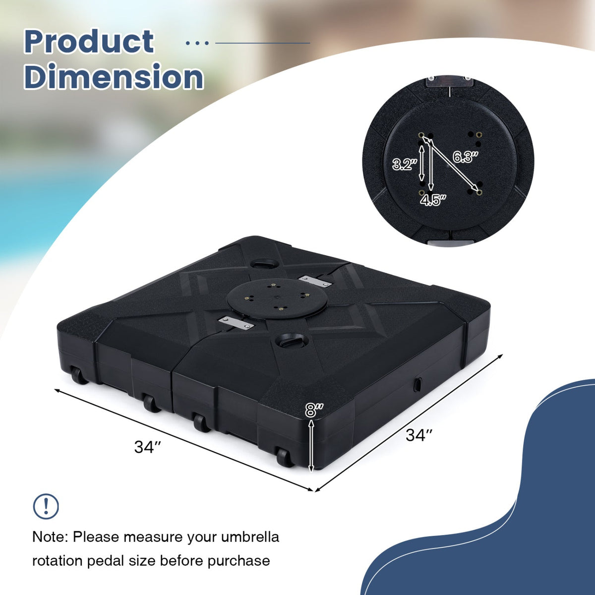 34" x 34" Cantilever Patio Umbrella Base with 4 Wheels