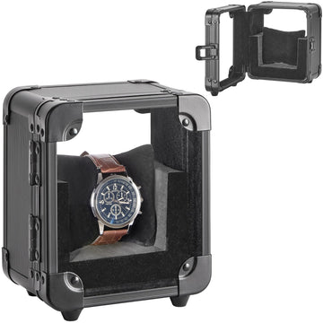 Vilcjson Aluminum Watch Box - Men Watch Display Case with Clear Acrylic Lid Single Watch Organizer Box Watch Storage Holder Watch Case with Removable Watch Pillow Black 5.12 x 3.74 x 6.3 Inches
