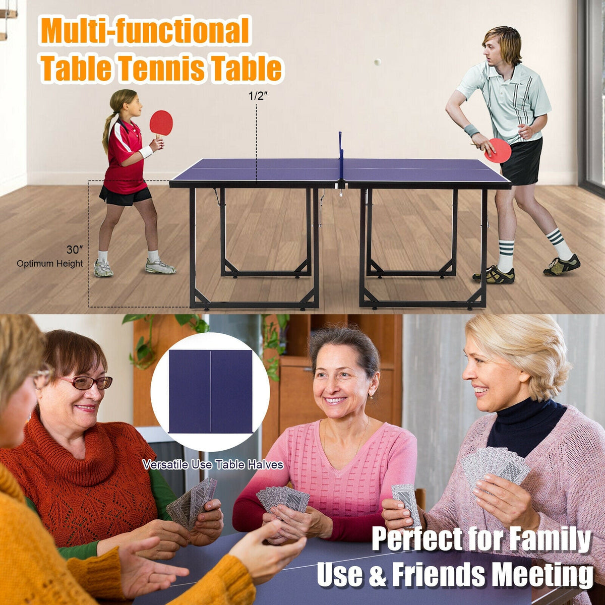 Multi-Use Foldable Midsize Removable Compact Ping-pong Table